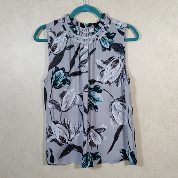 Ann Taylor Factory Tops - 12556 Ann Taylor Factory gray & teal floral sleeveless blouse M